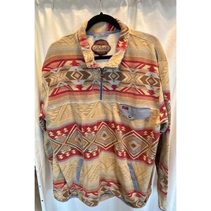 Western Aztec 1/4 Zip Cotton Pullover, Rafter C Red Dirt Collection Tan Red XL